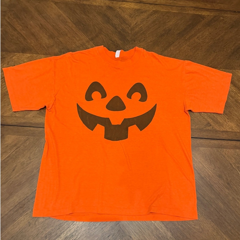 Vintage Halloween Jack O Lantern Pumpkin Face Orange T-Shirt Mens XL Large
